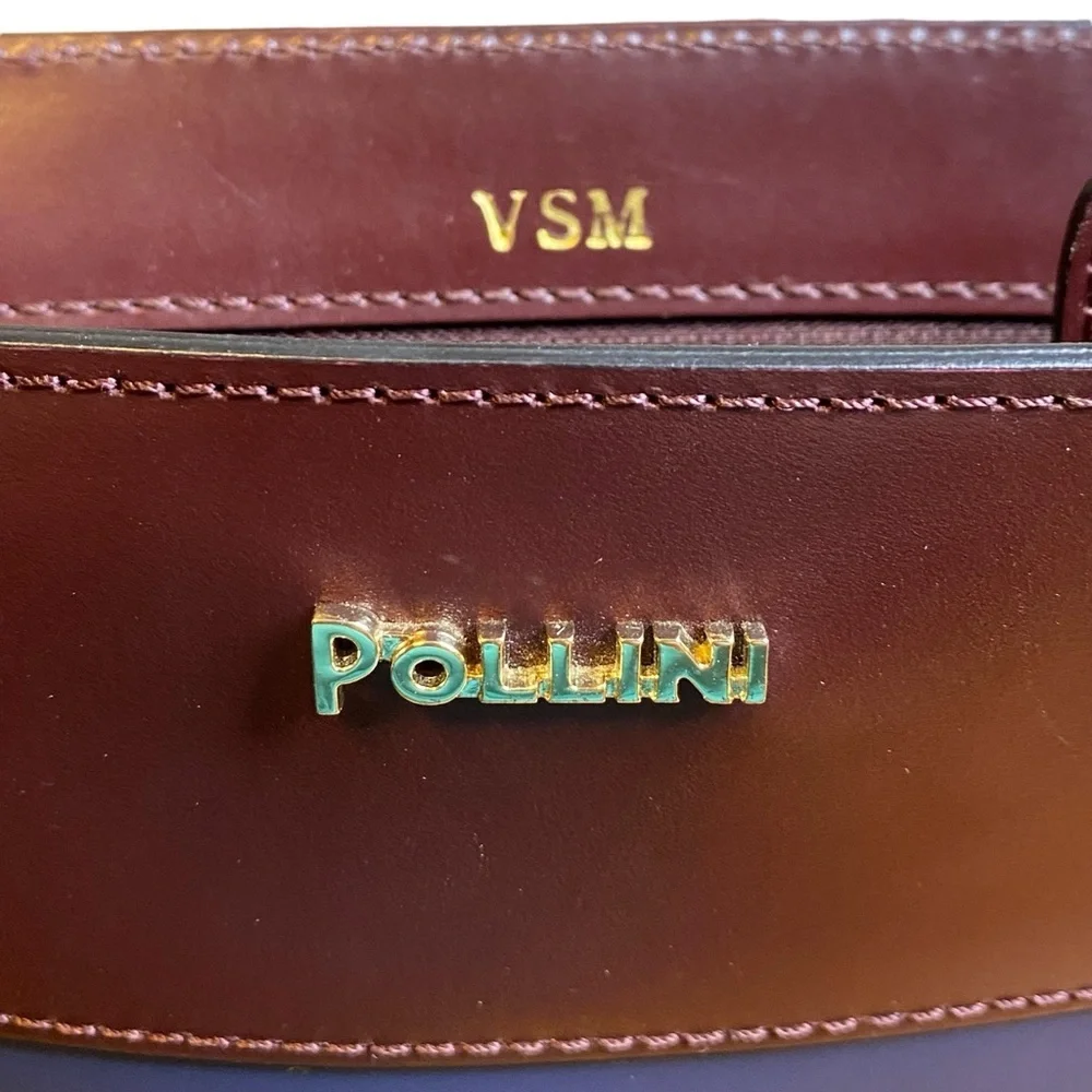 Pollini Brown & Blue Crossbody Satchel Bag
